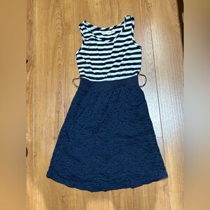 Rachael & Chloe Navy Lace Skirt with Navy and White Striped Top Dress